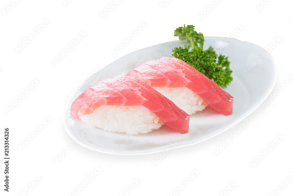 Tuna sushi isolated on white