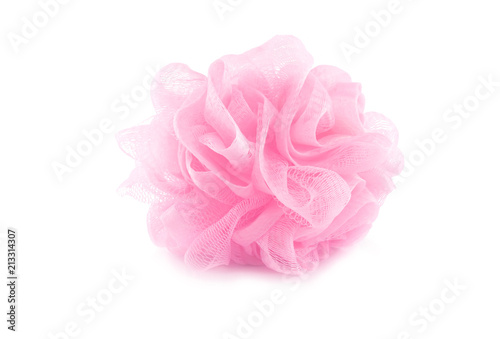 Bath sponge Pink isolated on a white background, used for scrub bath, with clipping path.