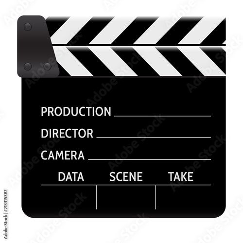 Clapperboard - movie clapper vector. Open black clapper board for the action scene or filming and shooting movie. Cinéma. Filmklappe geöffnet und leer.