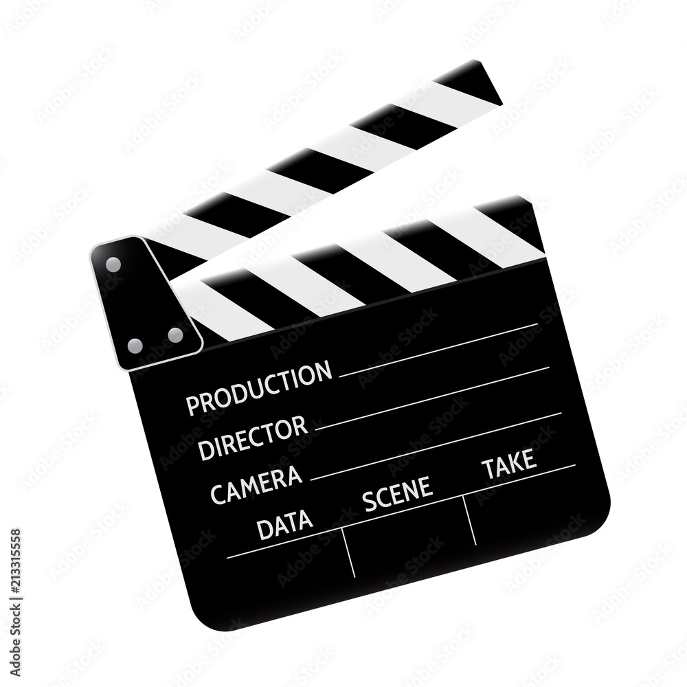Fototapeta premium Clapperboard - movie clapper vector. Open black clapper board for the action scene or filming and shooting movie. Cinéma. Filmklappe geöffnet und leer.