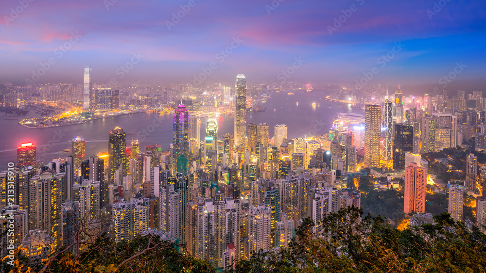 Hong Kong city skyline with Victoria Harbor view