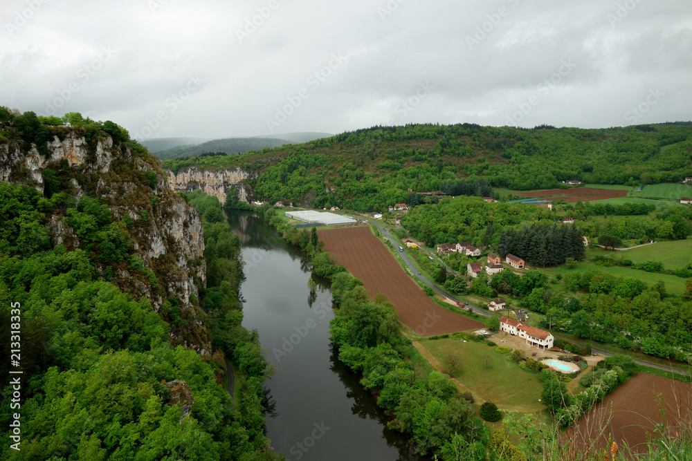 Lot valley in Saint-Cirq-Lapopie in a cloudy day