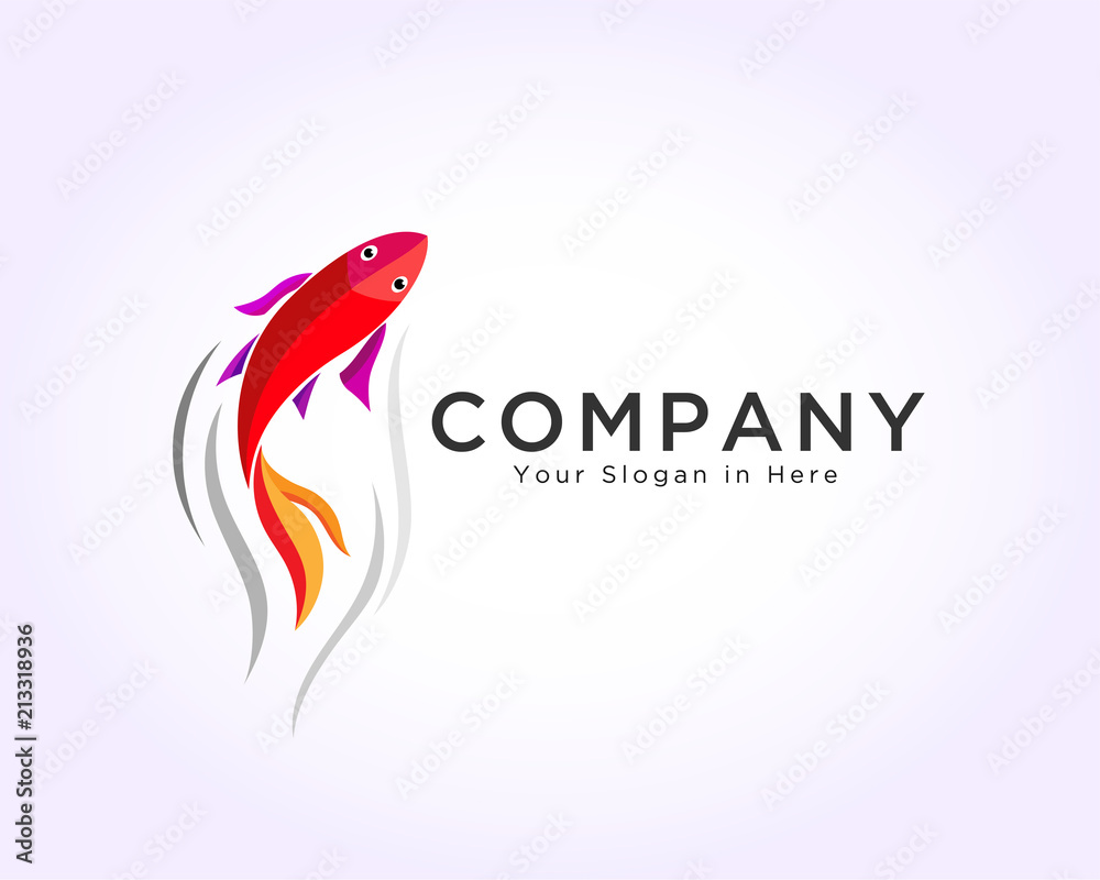 Obraz premium Red decorative fish, wave fish, swimming fish, wade fish elegant logo