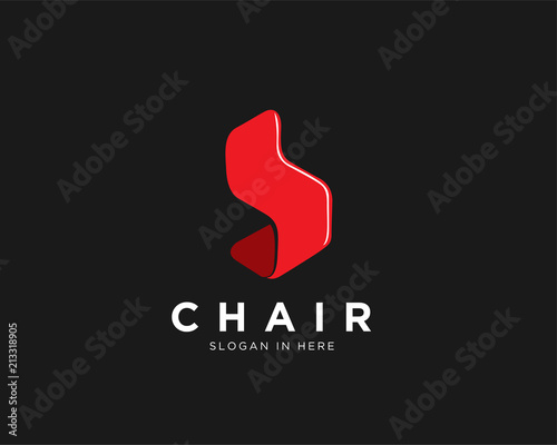 B hexagon logo,B Red chair logo, abstract chair logo, simple seat logo on black background, furniture logo