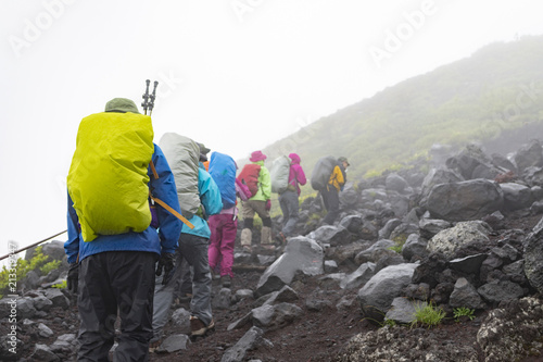 July 7, 2018 - Yamanashi, Japan : Climbers in Mt.Fuji On climbing season.