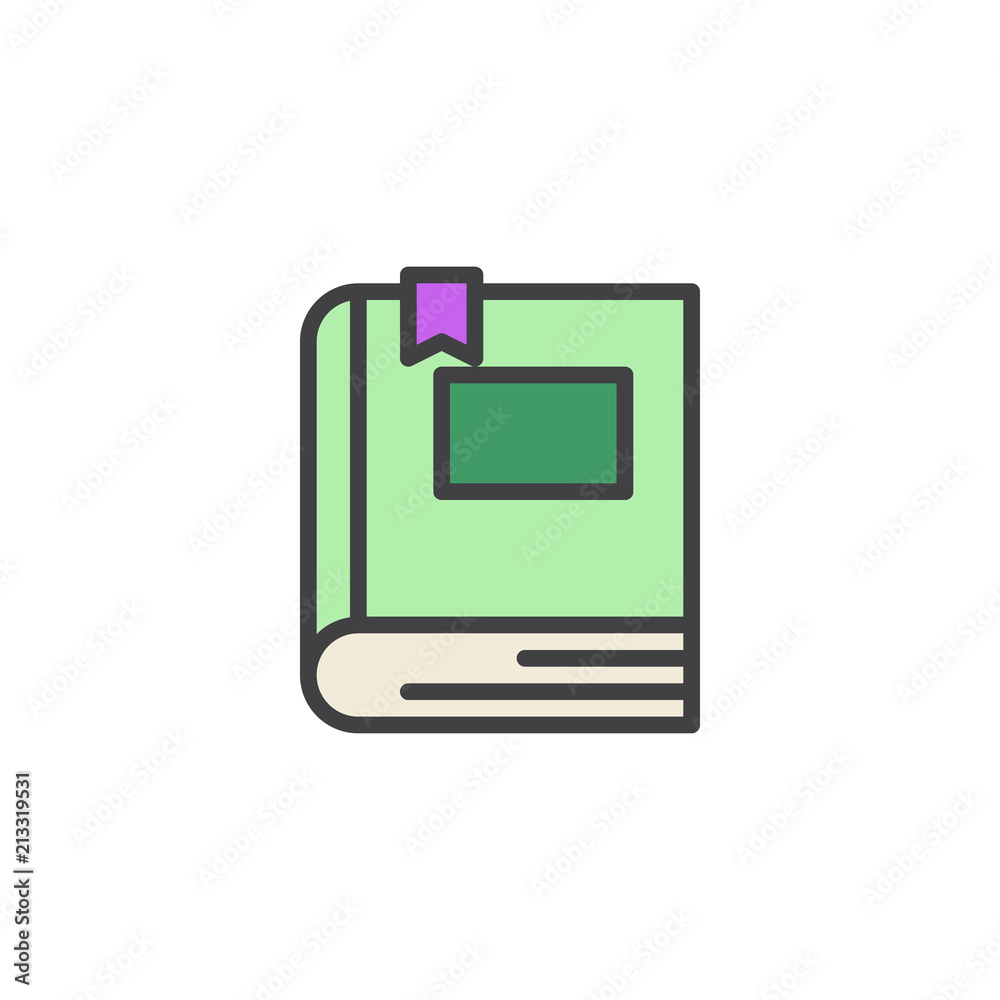 Book with bookmark filled outline icon, line vector sign, linear colorful pictogram isolated on white. Literature symbol, logo illustration. Pixel perfect vector graphics Book with bookmark filled outline icon, line vector sign, linear colorful pictogram isolated on white. Literature symbol, logo illustration. Pixel perfect vector graphics