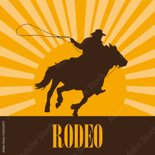 Vector logo cowboy on sunset