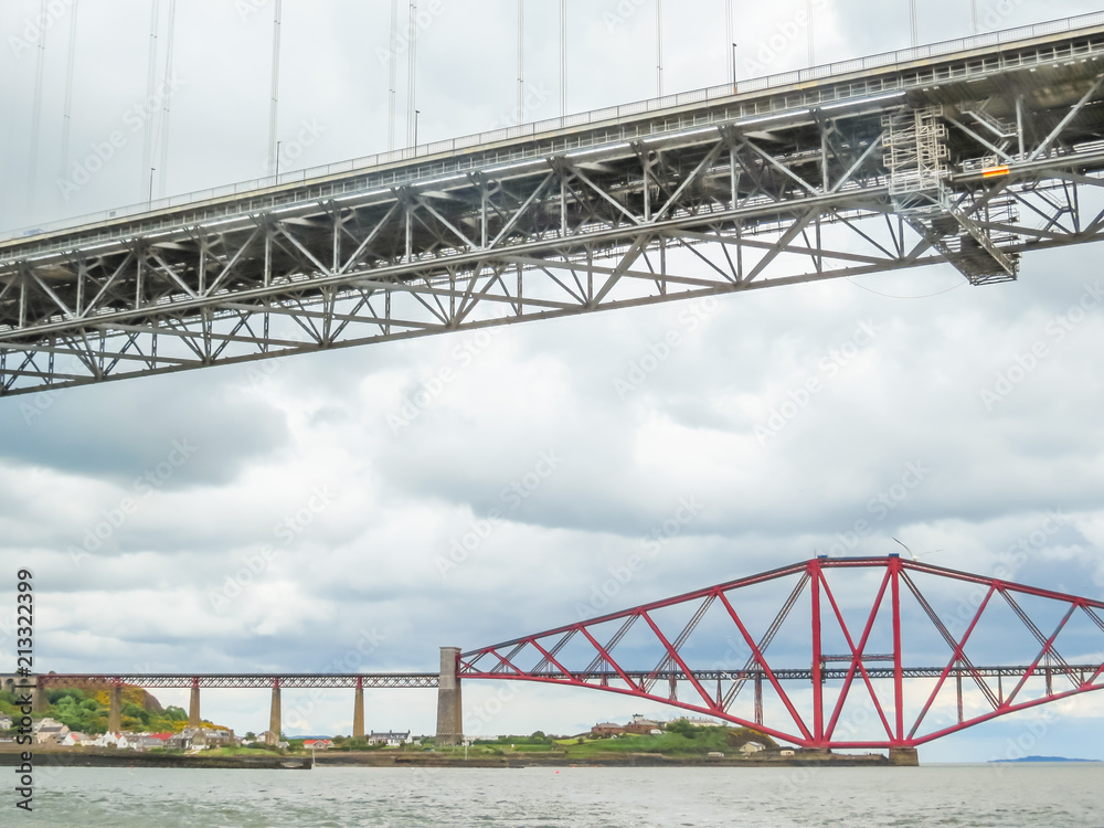 Two bridges through the Firth of Forth. Edinburgh, Scotland, UK Two bridges through the Firth of Forth. Edinburgh, Scotland, UK