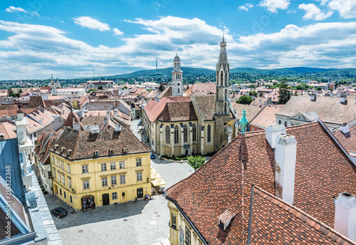 Historic Main square from Fire tower, Sopron, Hungary photo