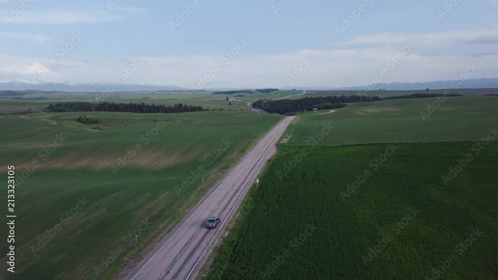 Sunset Driving Through Fields And Mountains Aerial Sunset Driving Through Fields And Mountains Aerial