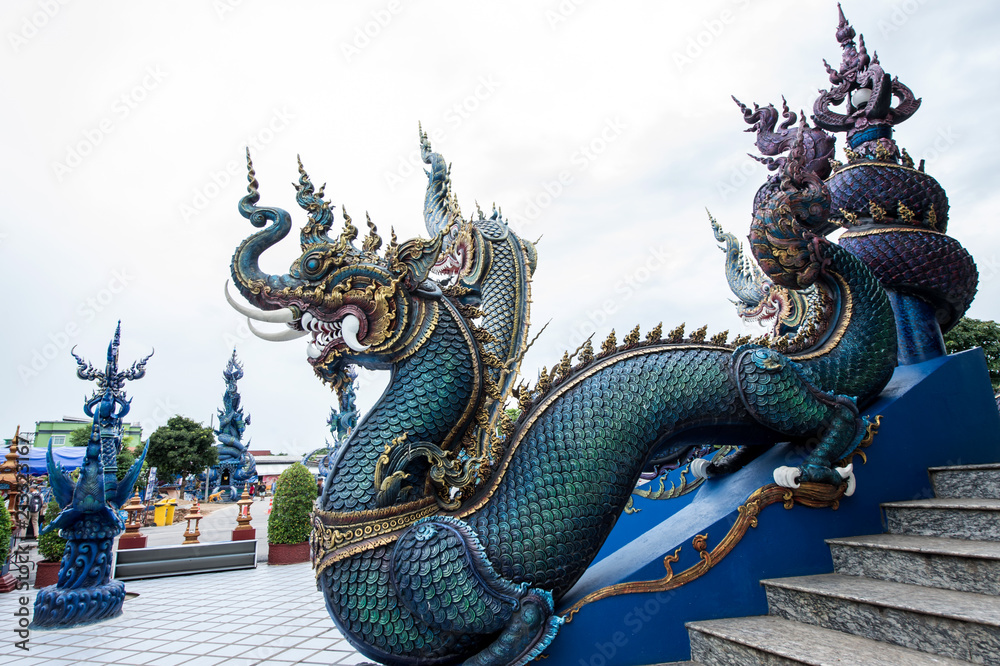 Fototapeta premium The beautiful Thai animal sculpture from the faith in Buddhism at Wat Rong Sue Ten, Chiang Rai, Thailand