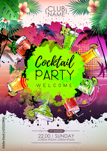 Summer Cocktail party poster design. Cocktail menu