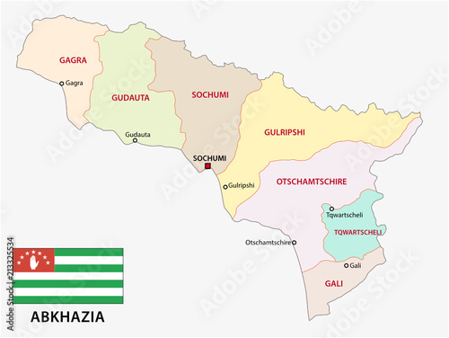 Abkhazia administrative and political vector map with flag,