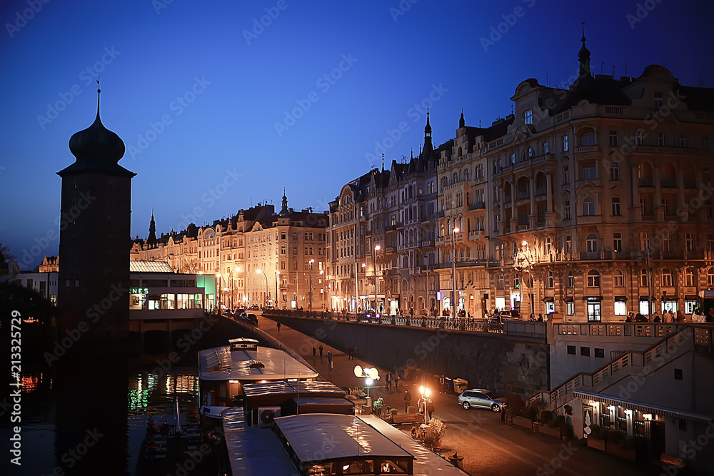 Naklejka premium prague bridges river / panoramic tourist view czech republic capital. Landscape with bridges across the river of vltava in Prague