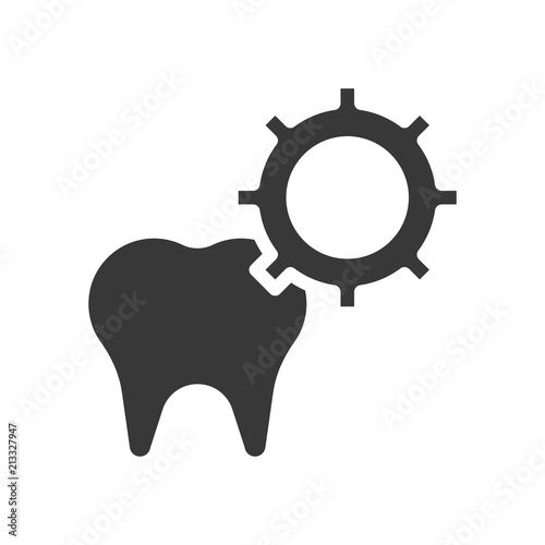 Tooth and gear, function of tooth, dental related solid icon