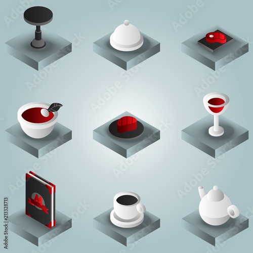 Restaurant color gradient isometric icons