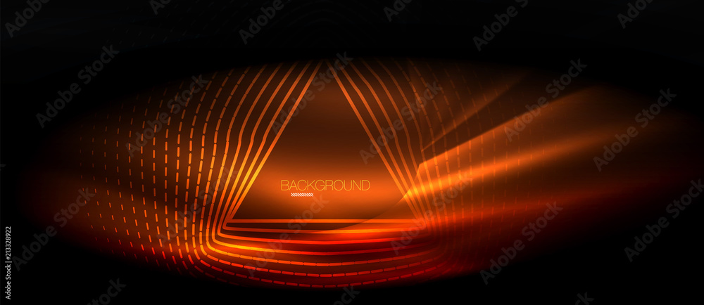 Fototapeta premium Neon glowing wave, magic energy and light motion background. Wallpaper template, hi-tech future concept