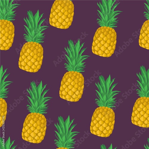 Pineapple on violet seamless pattern. Vector background. Wrapping paper design template.