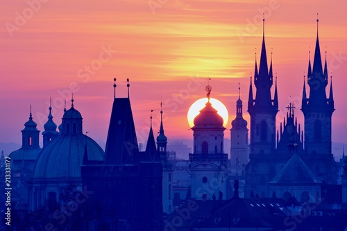 Sun Disk behind the Astronomical Tower of Prague Clementinum