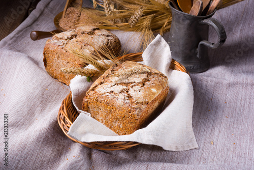 a delicious homemade wholemeal rye bread from sourdough photo