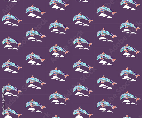 Seamless  pattern with dolphins and waves