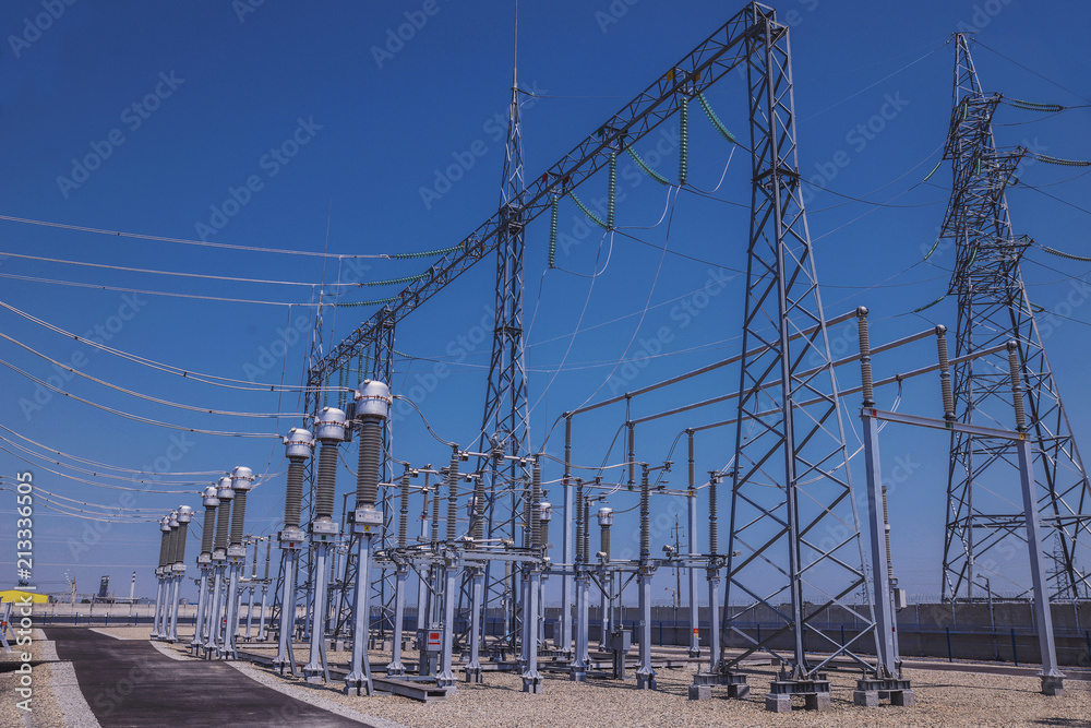 Electrical substation of 110 and 220 kV switchgear, current transformers, substation maintenance and safety systems Electrical substation of 110 and 220 kV switchgear, current transformers, substation maintenance and safety systems