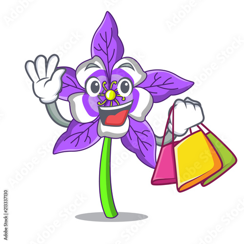 Shopping columbine flower character cartoon