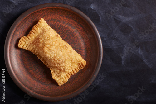 Brazilian food pastel. Homemade. Copyspace.