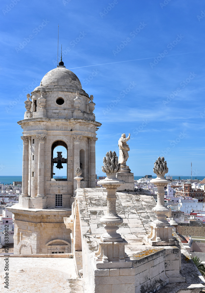 The Poniente or West Tower is one of two bell towers of Cadiz Cathedral Cadiz, Spain