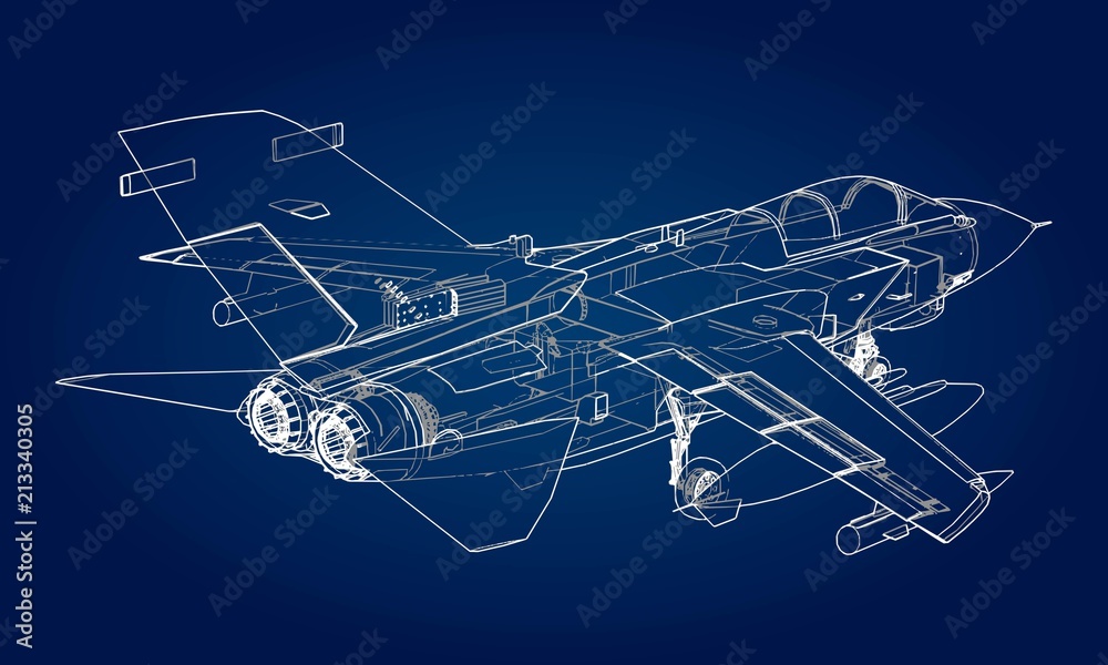 Military jet fighter silhouettes. Image of aircraft in contour drawing ...