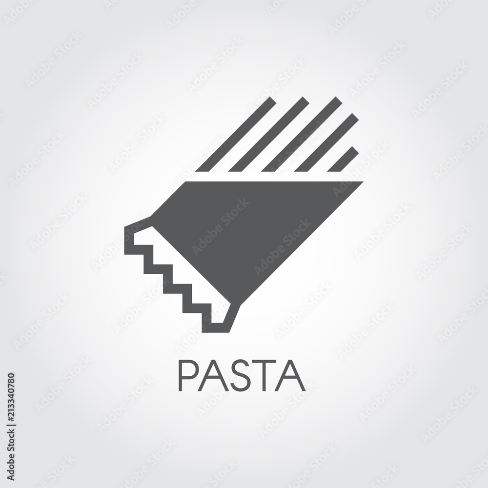 Pasta in package glyph icon. Graphic symbol of floury meal. Traditional Italian dish. Spaghetti or macaroni black flat label. Food logo. Vector illustration for cooking and gastronomy theme