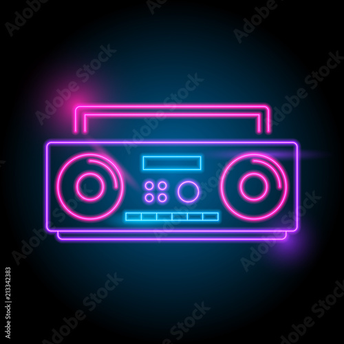 radio neon logo. glow in the dark. electric theme season. party night club. vector eps10.