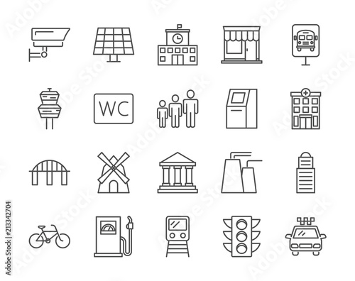 City set of vector icons outline style