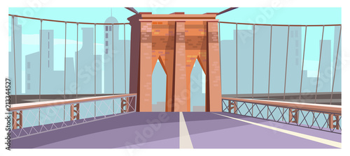 Brick arch of city bridge vector illustration. City road with railing and arch. Bridge design concept