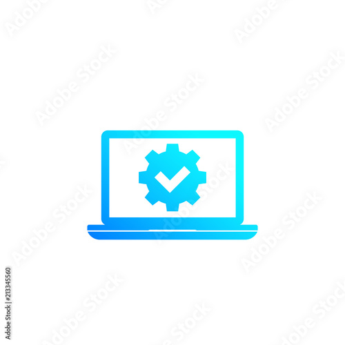laptop and gear, cogwheel vector icon