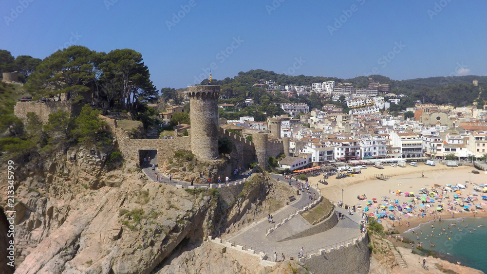 Aerial view of Mediterranean town Tossa De Mar, Costa Brava, Spain