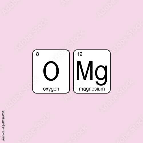 OMG pink sign. Emotion expression symbol. Periodic table science elements. Surprise text. Cute quote slogan. Graphic tee fun design for girl.