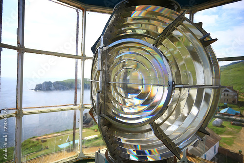 lamp of the lighthouse / glass large lamp on the sea lighthouse, large light source, industrial lighthouse photo