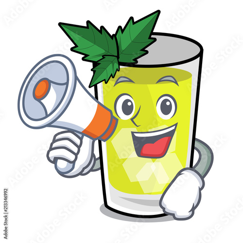 With megaphone mint julep character cartoon