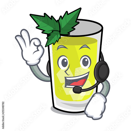 With headphone mint julep mascot cartoon