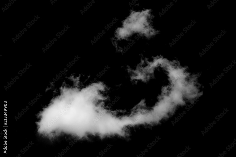 Single white cloud isolated on black background and texture