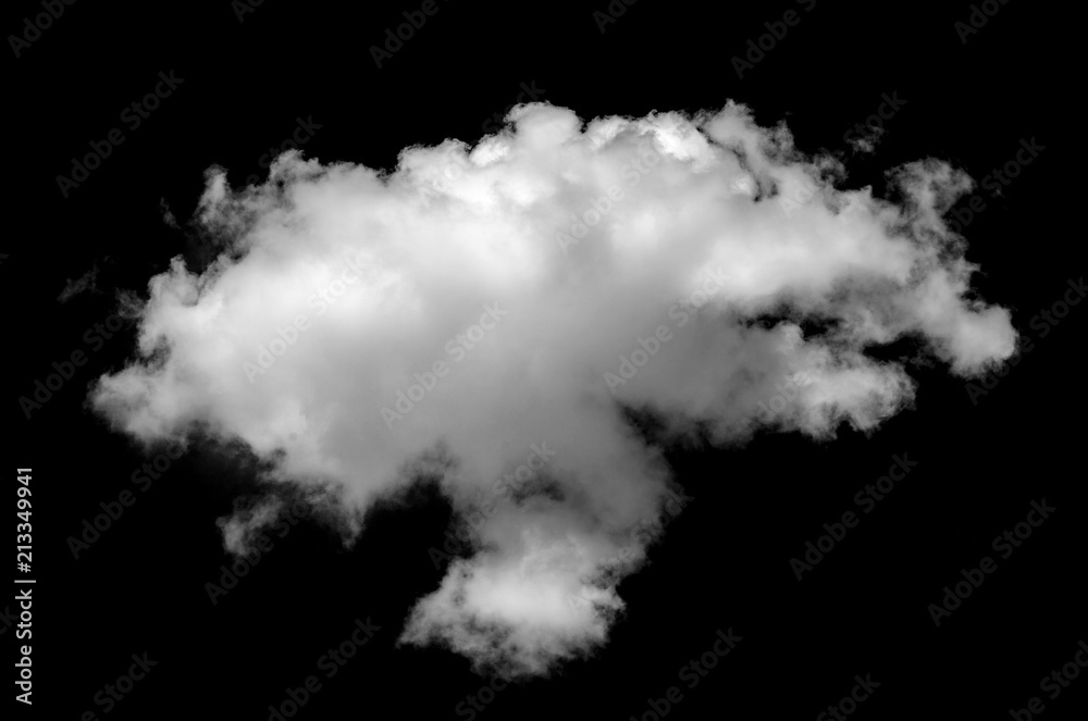 Single white cloud isolated on black background and texture