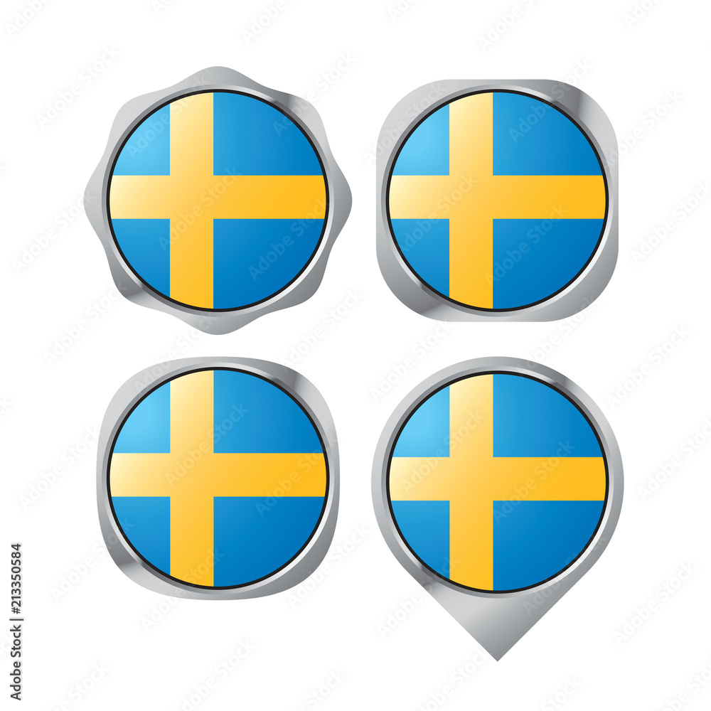 Sweden flag button vector icon isolated on white back ground Sweden flag button vector icon isolated on white back ground