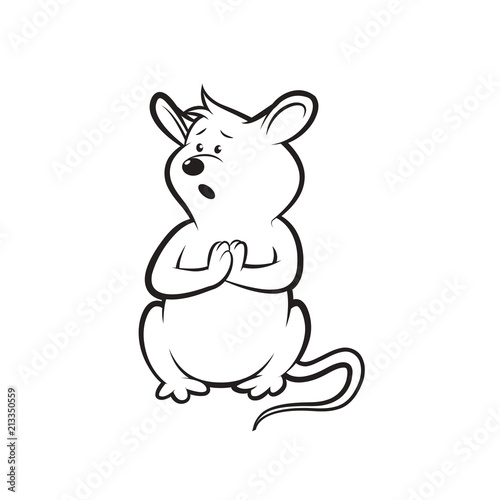 black outline isolated surprised mouse vector cartoon sitting