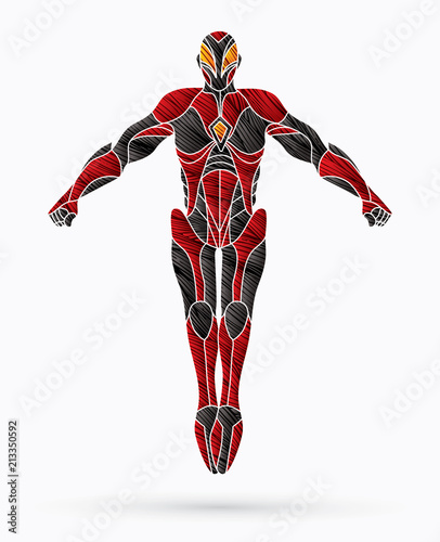 Superhero robot action, Cartoon superhero graphic vector.