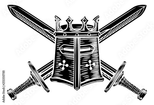 Crossed Swords and Knight Helmet Illustration