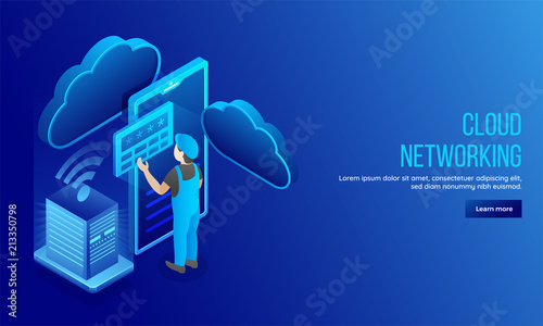 3D illustration of a man protecting his data with password for cloud data protection concept landing page design for Cloud Networking.
