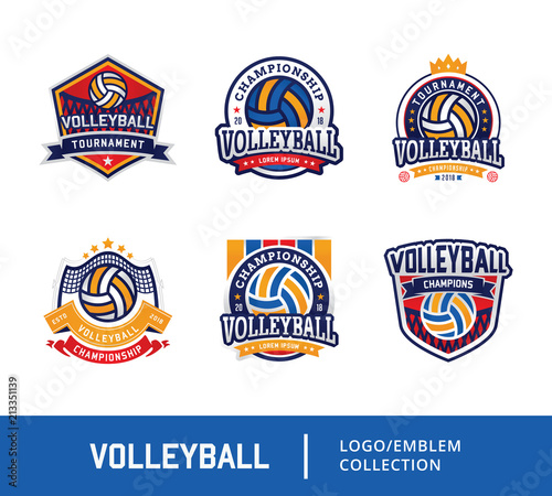 Set of Volleyball badge design logo emblem, Sport emblem insignia templates collection on a light background