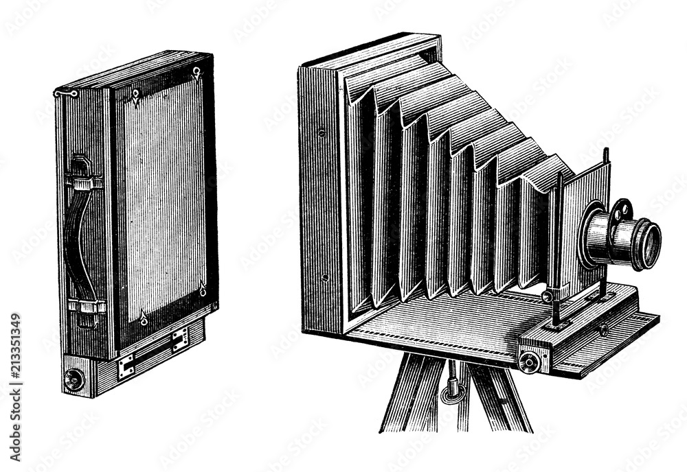 vintage travel camera. wooden folding camera. photography instrument Stock  Illustration | Adobe Stock