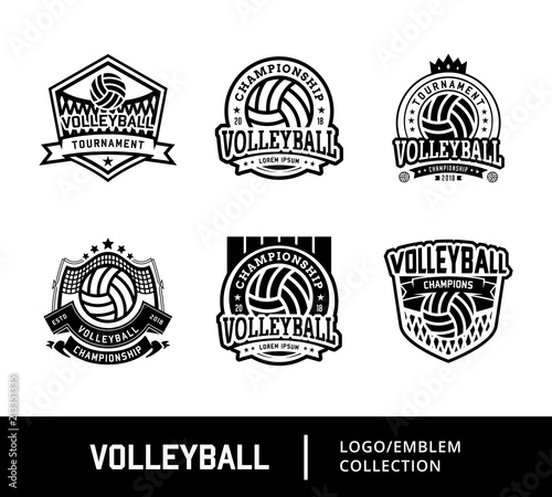 Set of Sport Volley Logo, Volleyball sport logo in black and white